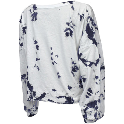 Tennessee Titans Majestic Threads Women's Off-Shoulder Tie-Dye V-Neck Long Sleeve T-Shirt - White/Navy discount