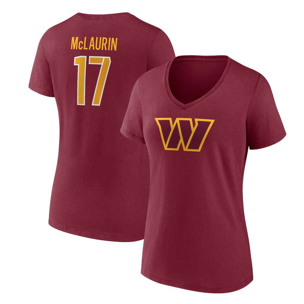 Terry McLaurin Washington Commanders Women's Player Icon Name & Number V-Neck T-Shirt - Burgundy sale