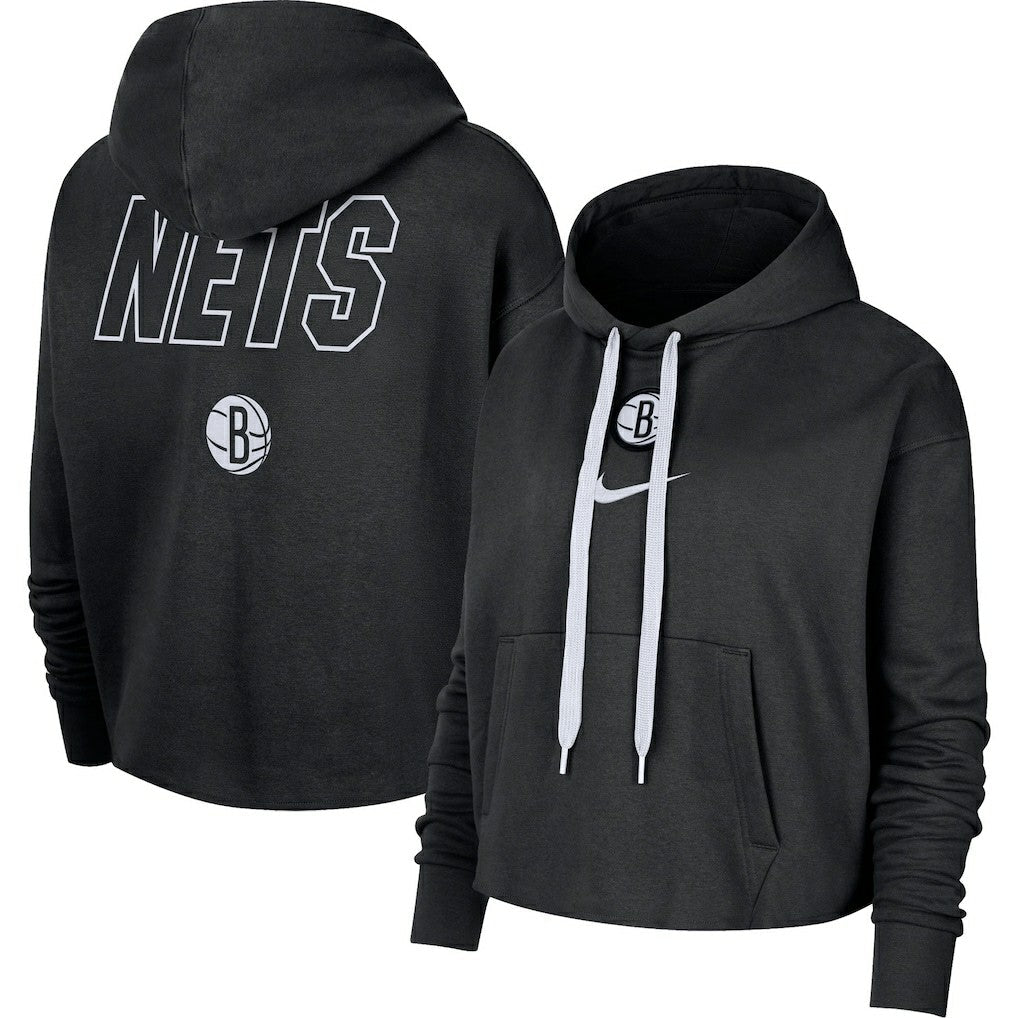 Brooklyn Nets Women's Courtside Cropped Pullover Hoodie - Black | Nike shop