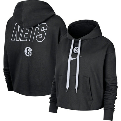 Brooklyn Nets Women's Courtside Cropped Pullover Hoodie - Black | Nike shop