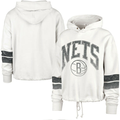 Brooklyn Nets '47 Women's Emerson Stripe Cropped Pullover Hoodie - Cream | 47 brand discount