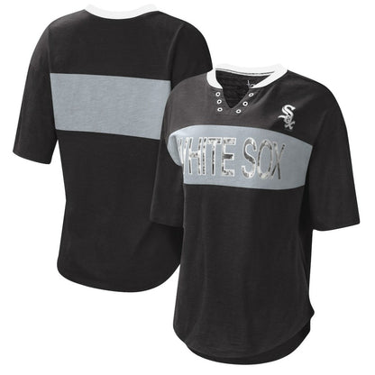Chicago White Sox Touch Women's Lead Off Notch Neck T-Shirt - Black/Silver