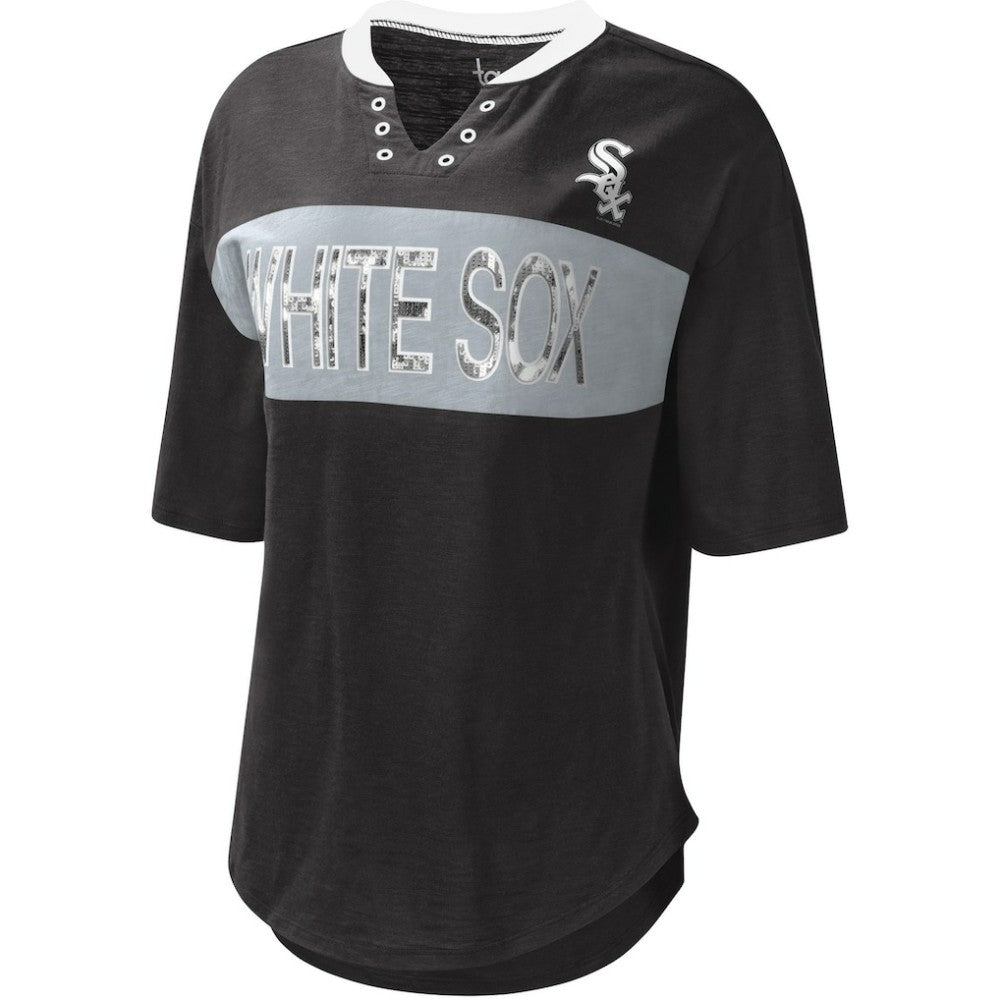 Chicago White Sox Touch Women's Lead Off Notch Neck T-Shirt - Black/Silver