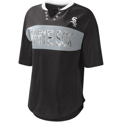 Chicago White Sox Touch Women's Lead Off Notch Neck T-Shirt - Black/Silver