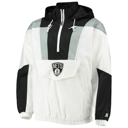 Brooklyn Nets Starter Striker Crinkle Half-Zip Hoodie Jacket - White shop
