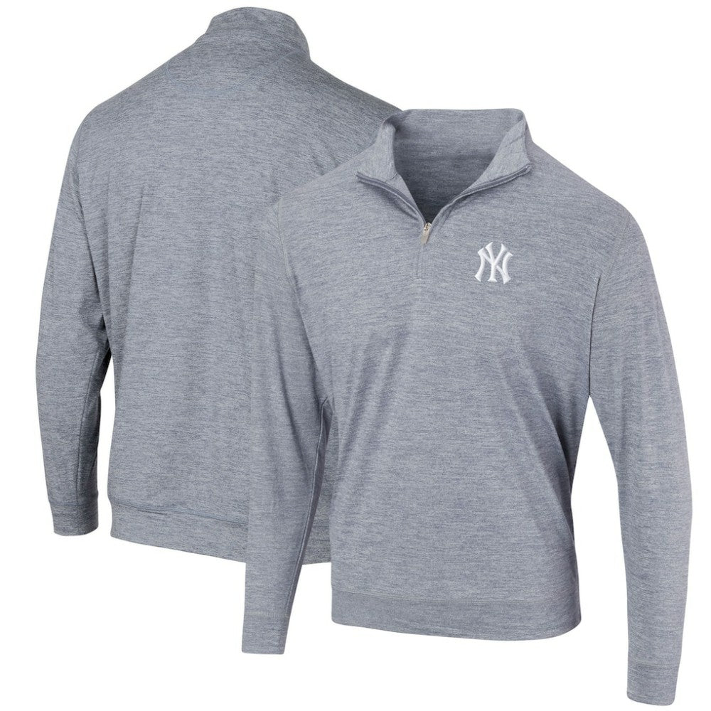 New York Yankees Peached Marled Yarn Quarter-Zip Pullover Jacket - Heathered Navy