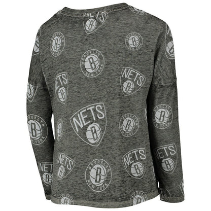 Brooklyn Nets Girls Youth Back in Action Long Sleeve T-Shirt - Heathered Black on sale