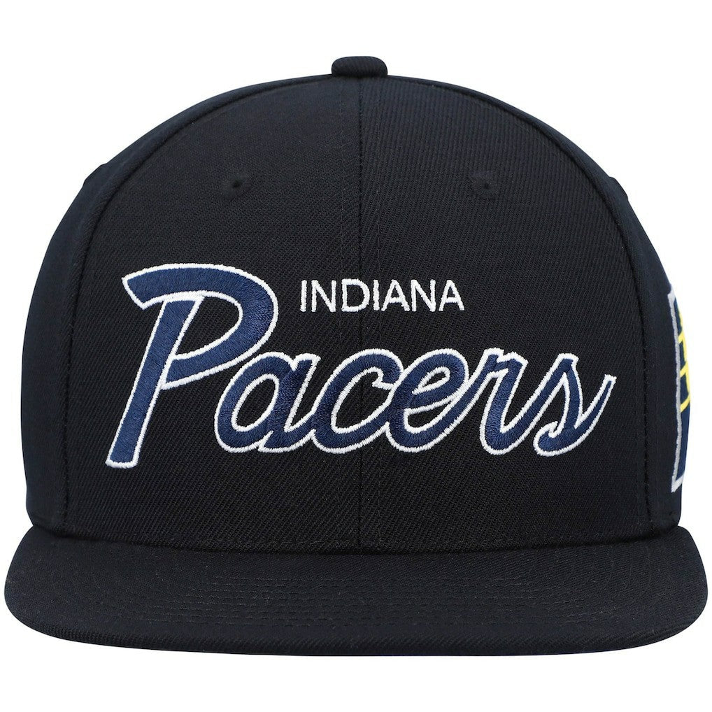 Indiana Pacers Hardwood Classics Script 2.0 Snapback Hat - Black | Mitchell & Ness cheap