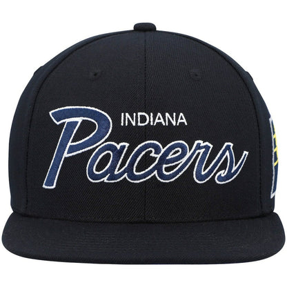 Indiana Pacers Hardwood Classics Script 2.0 Snapback Hat - Black | Mitchell & Ness cheap