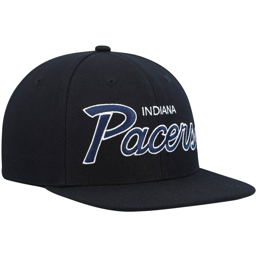 Indiana Pacers Hardwood Classics Script 2.0 Snapback Hat - Black | Mitchell & Ness cheap