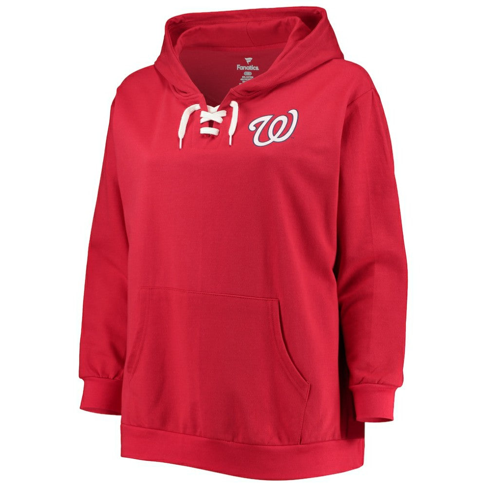 Washington Nationals Women's Plus Size Lace-Up V-Neck Pullover Hoodie - Red