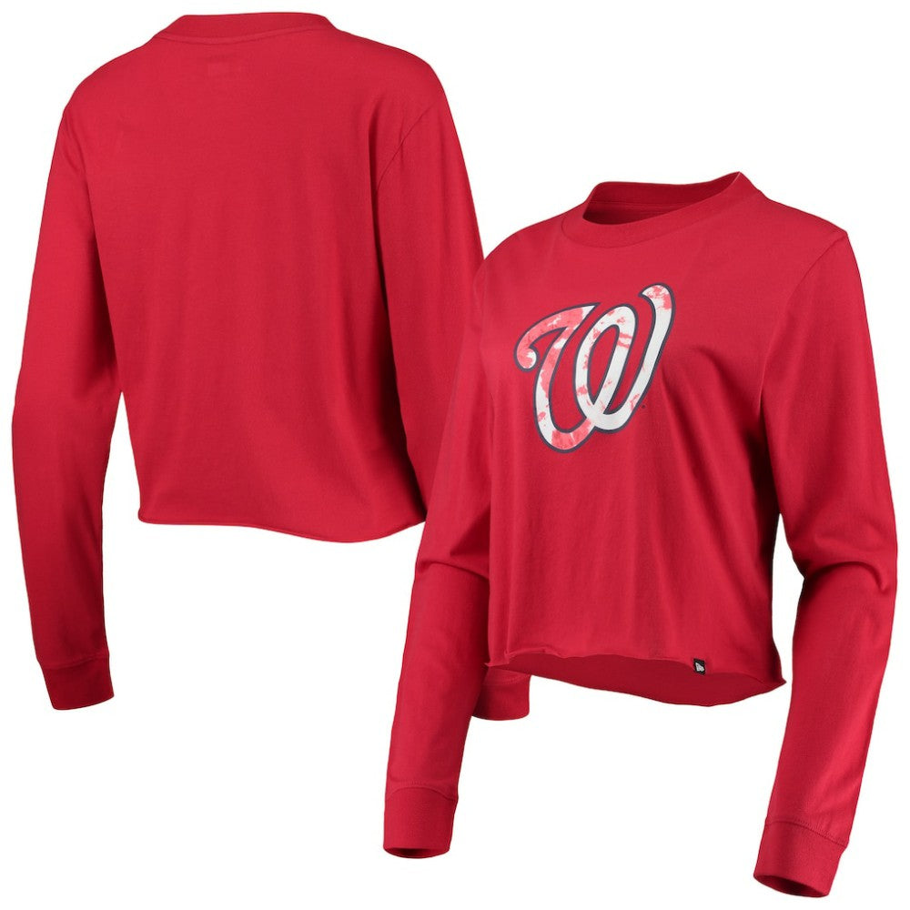 Washington Nationals Women's Baby Jersey Cropped Long Sleeve T-Shirt - Red | New Era