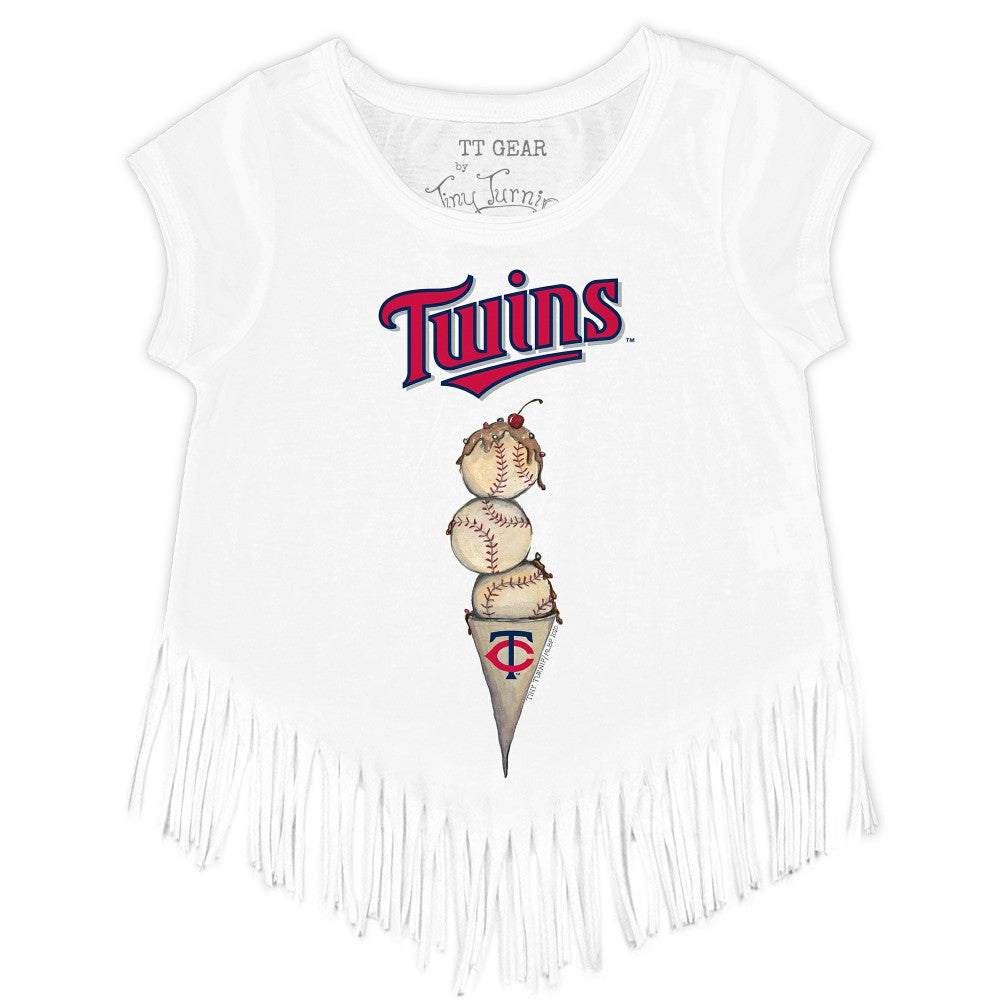 Minnesota Twins Tiny Turnip Girls Youth Triple Scoop Fringe T-Shirt - White
