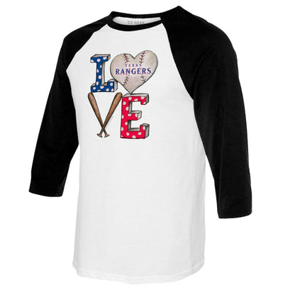 Texas Rangers Tiny Turnip Women's Baseball Love Raglan 3/4-Sleeve T-Shirt - White/Black