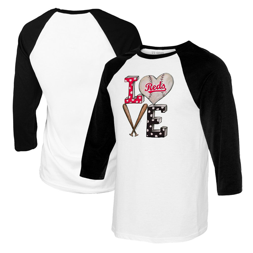 Cincinnati Reds Tiny Turnip Women's Baseball Love Raglan 3/4-Sleeve T-Shirt - White/Black