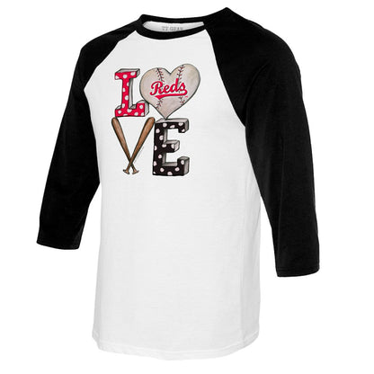 Cincinnati Reds Tiny Turnip Women's Baseball Love Raglan 3/4-Sleeve T-Shirt - White/Black