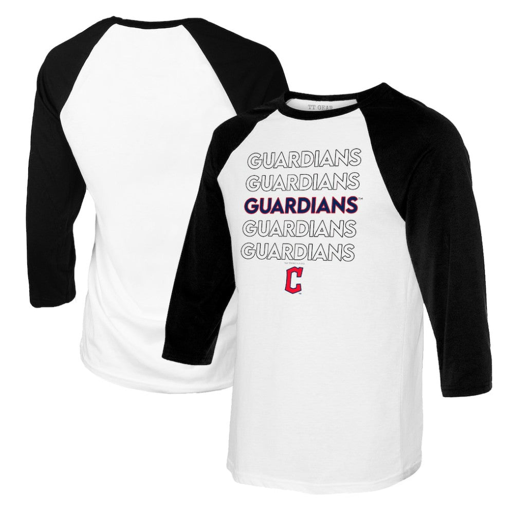 Cleveland Guardians Tiny Turnip Women's Stacked 3/4-Sleeve Raglan T-Shirt - White/Black