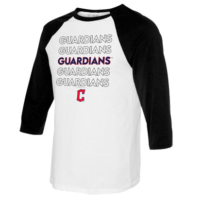 Cleveland Guardians Tiny Turnip Youth Stacked Raglan 3/4 Sleeve T-Shirt - White/Black