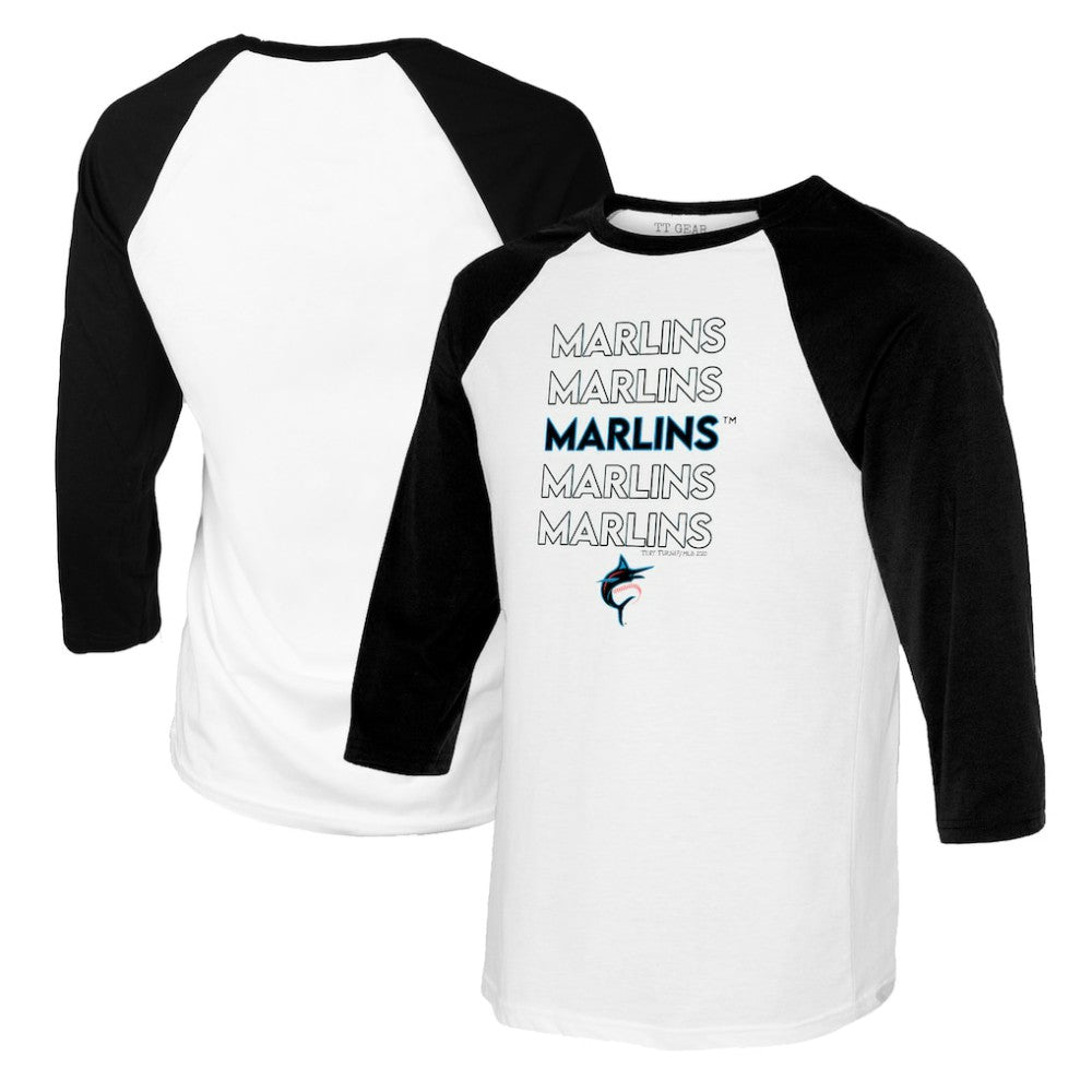 Miami Marlins Tiny Turnip Youth Stacked Raglan 3/4 Sleeve T-Shirt - White/Black