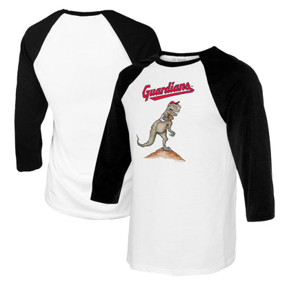 Cleveland Guardians Tiny Turnip Youth TT Rex Raglan 3/4 Sleeve T-Shirt - White/Black