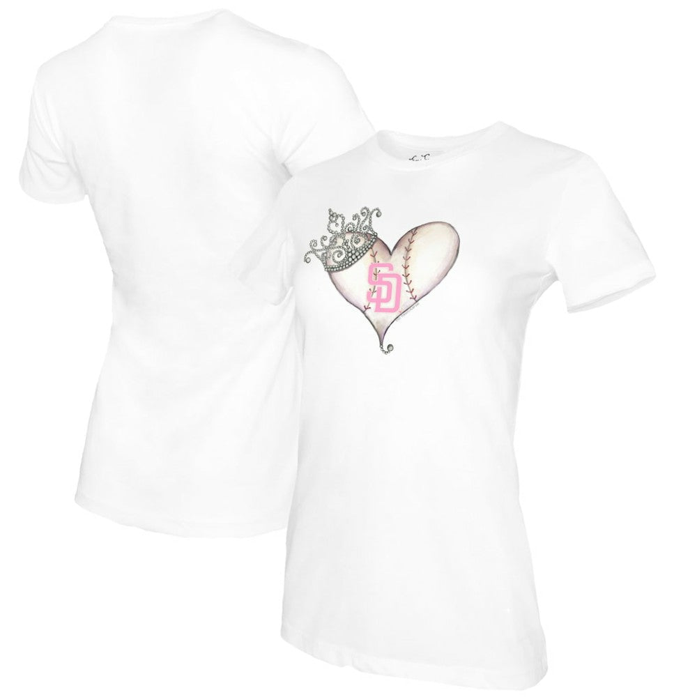 San Diego Padres Tiny Turnip Women's Baseball Tiara Heart T-Shirt - White
