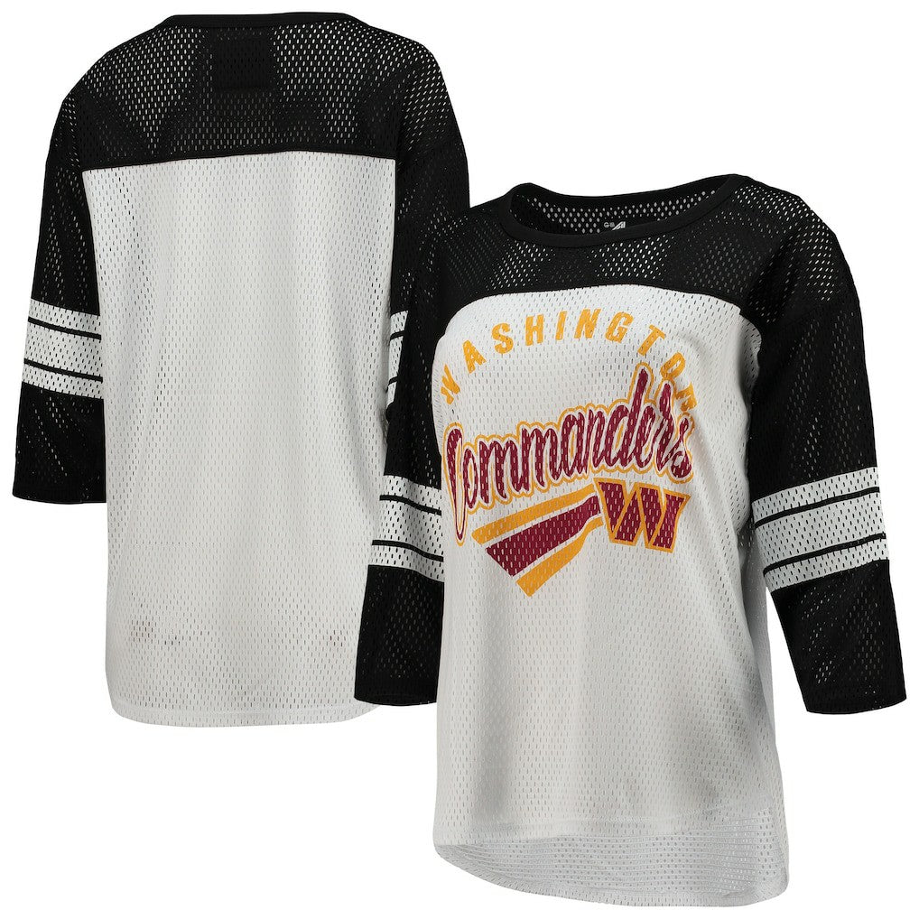 Washington Commanders G-III 4Her by Carl Banks Women's First Team 3/4-Sleeve Mesh T-Shirt - White/Black discount