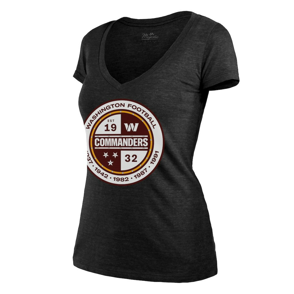 Washington Commanders Majestic Threads Women's Bling Tri-Blend V-Neck T-Shirt - Heathered Black cheap