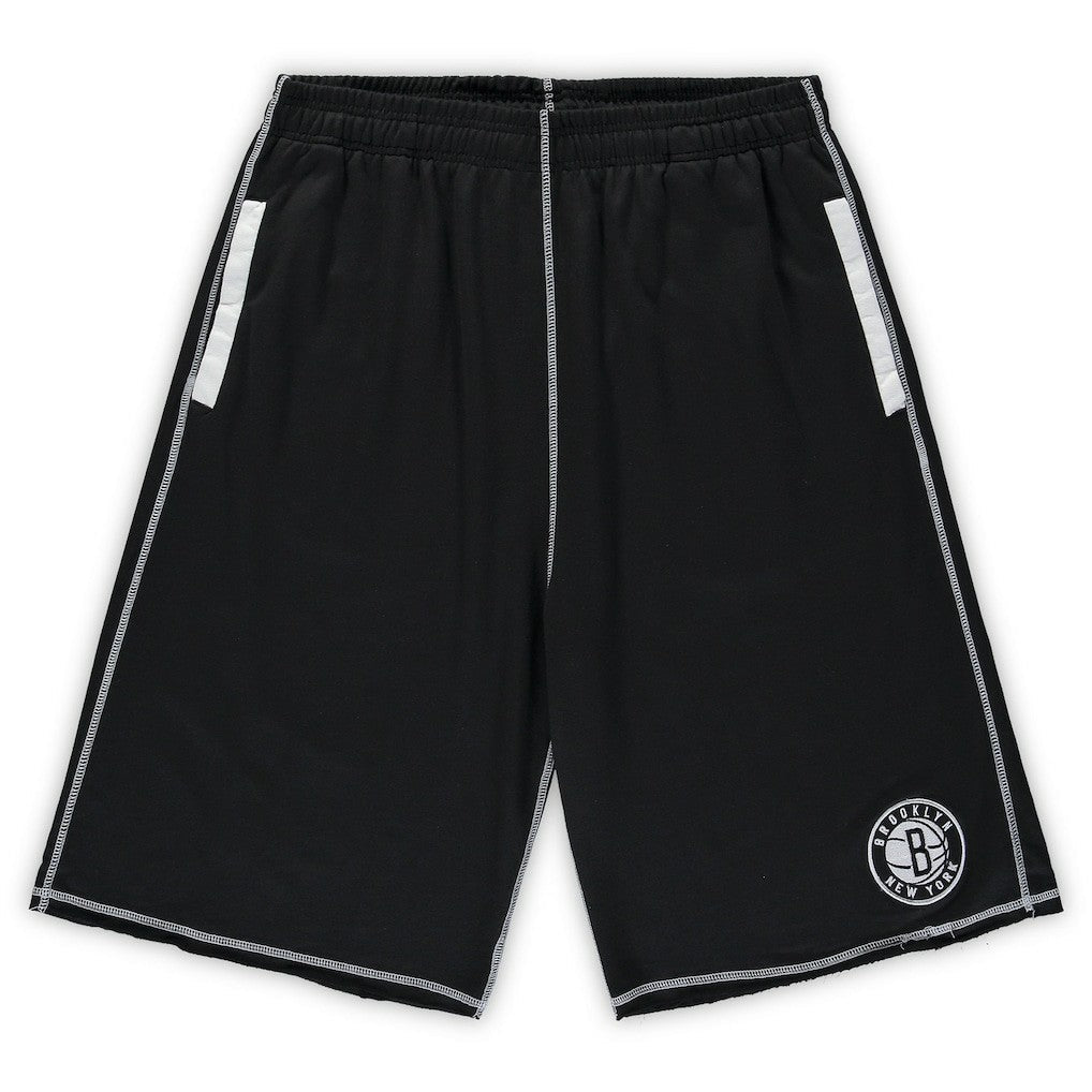 Brooklyn Nets Big & Tall Contrast Stitch Knit Shorts - Black/White on sale