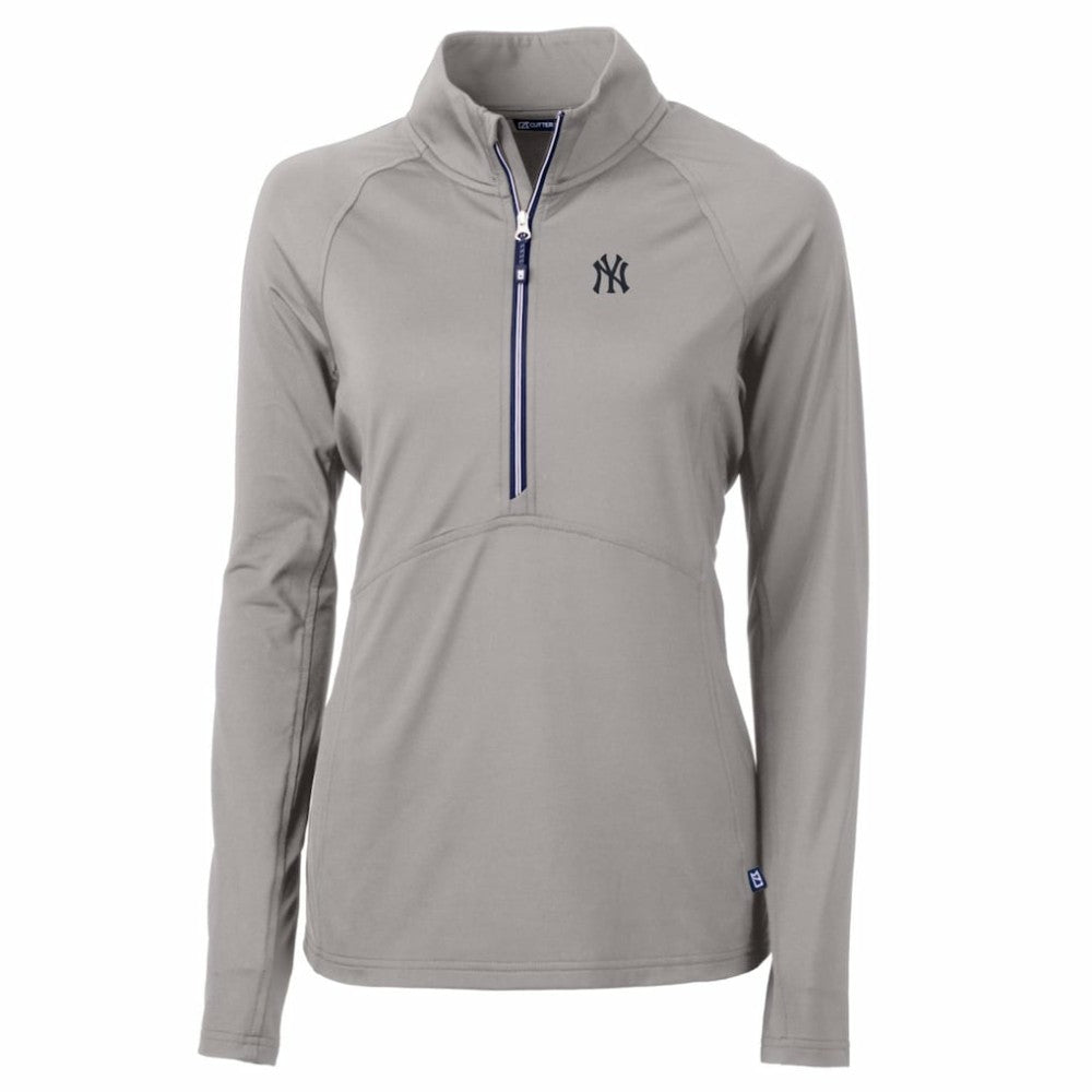 New York Yankees Cutter & Buck Women's Adapt Eco Knit Stretch Half-Zip Pullover Top - Gray