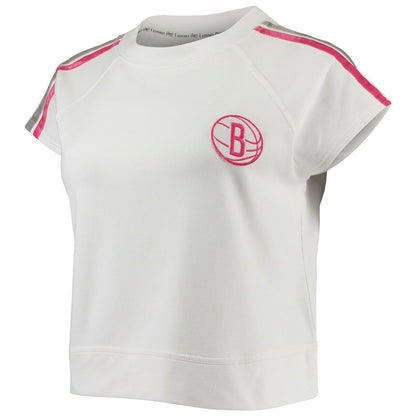 Brooklyn Nets Lusso Women's Margot Cropped Tri-Blend Cap Sleeve Sweatshirt - White for sale