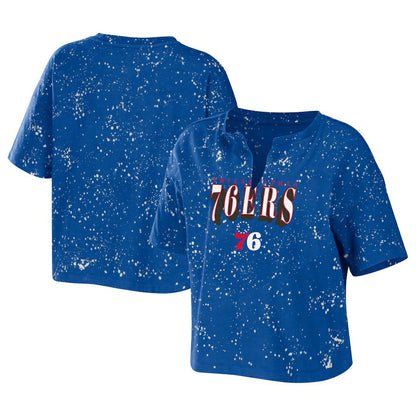Philadelphia 76ers WEAR by Erin Andrews Women's Bleach Splatter Notch Neck T-Shirt - Royal sale