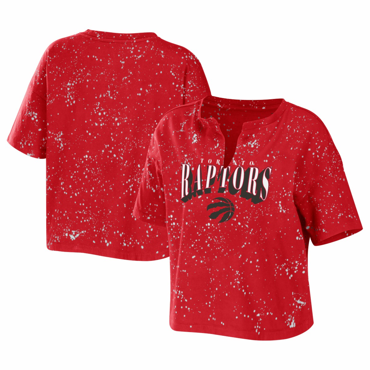 Toronto Raptors WEAR by Erin Andrews Women's Bleach Splatter Notch Neck T-Shirt - Red shop