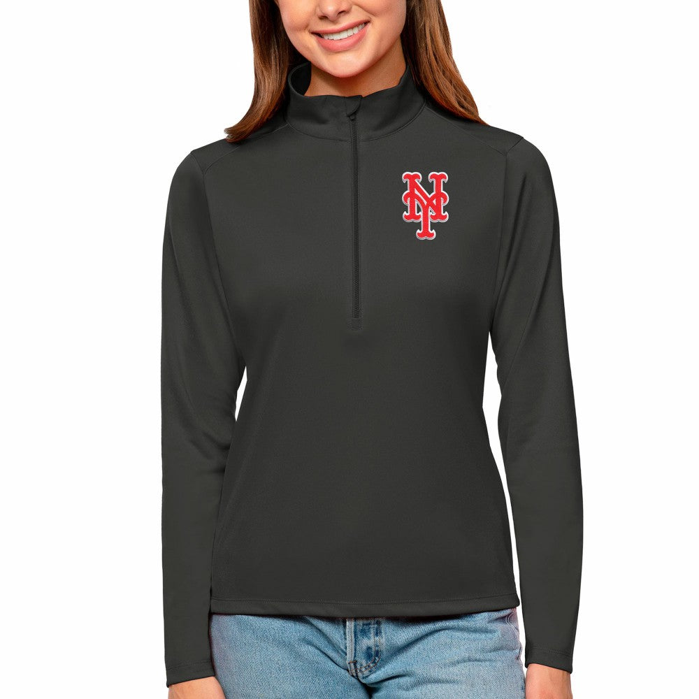 New York Mets Antigua Women's Tribute Quarter-Zip Pullover Top - Black