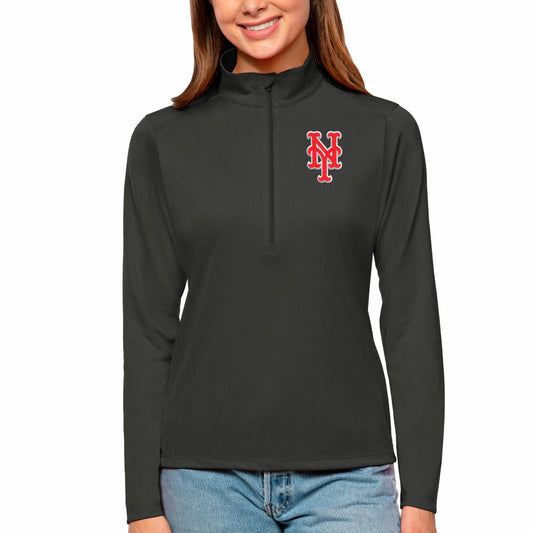 New York Mets Antigua Women's Tribute Quarter-Zip Pullover Top - Black