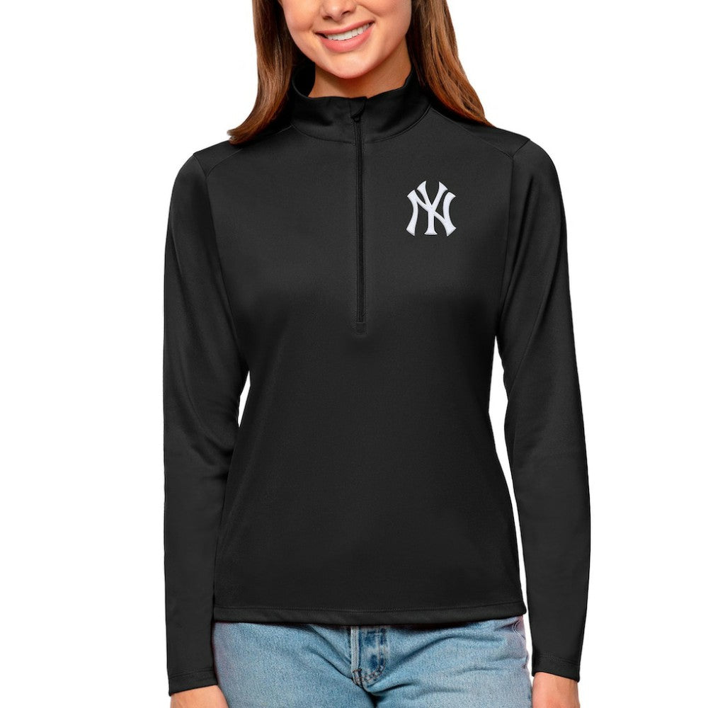 New York Yankees Antigua Women's Tribute Quarter-Zip Pullover Top - Black