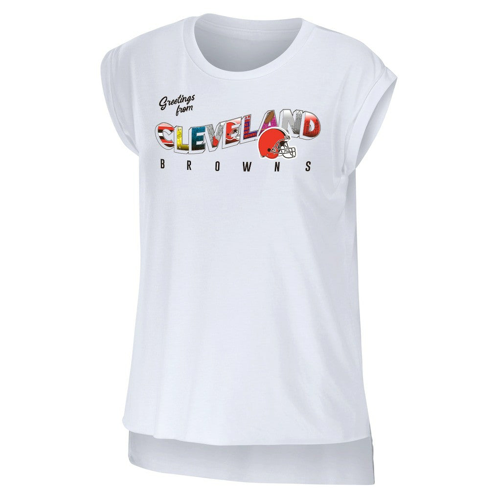 Cleveland Browns WEAR by Erin Andrews Women's Greetings From Muscle T-Shirt - White online