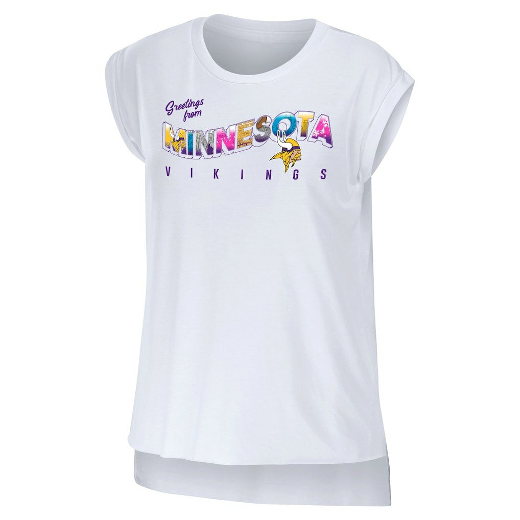 Minnesota Vikings WEAR by Erin Andrews Women's Greetings From Muscle T-Shirt - White online