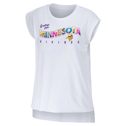 Minnesota Vikings WEAR by Erin Andrews Women's Greetings From Muscle T-Shirt - White online