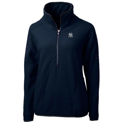New York Yankees Cutter & Buck Women's Cascade Eco Sherpa Fleece Quarter-Zip Pullover Jacket - Navy