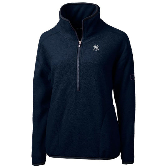 New York Yankees Cutter & Buck Women's Cascade Eco Sherpa Fleece Quarter-Zip Pullover Jacket - Navy