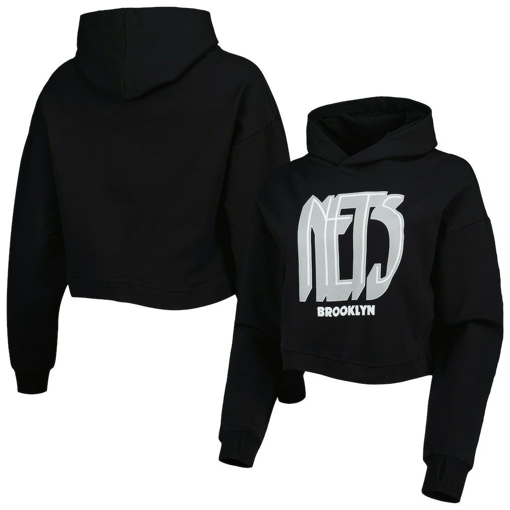 Brooklyn Nets Lusso Women's Layla World Tour Cropped Pullover Hoodie - Black online