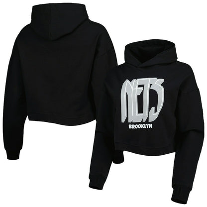 Brooklyn Nets Lusso Women's Layla World Tour Cropped Pullover Hoodie - Black online