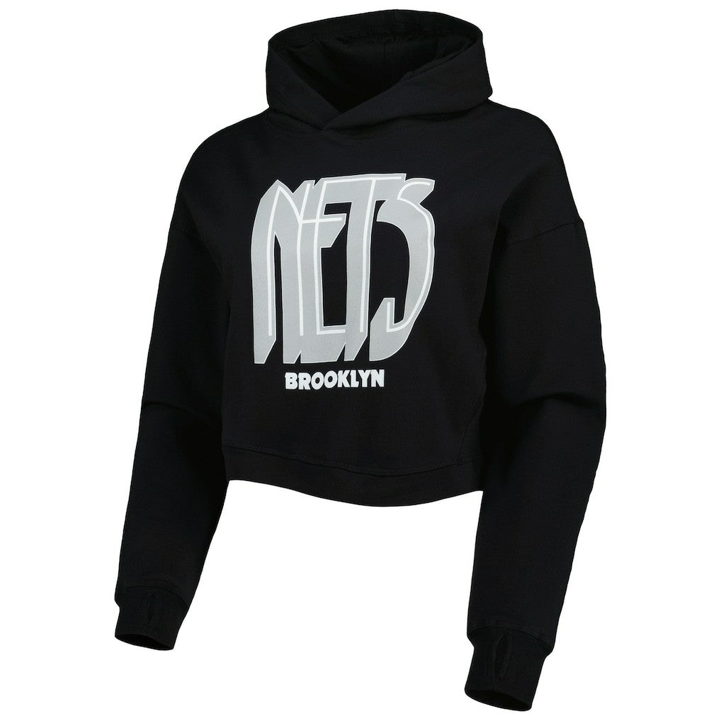 Brooklyn Nets Lusso Women's Layla World Tour Cropped Pullover Hoodie - Black online