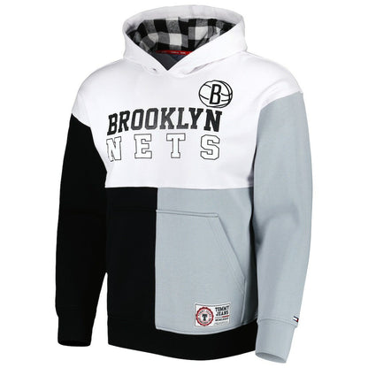 Brooklyn Nets Tommy Jeans Andrew Split Pullover Hoodie - White/Black on sale