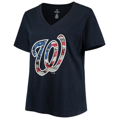 Washington Nationals Women's Plus Size Banner V-Neck T-Shirt - Navy