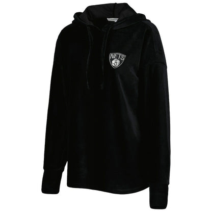Brooklyn Nets Touch Women's End Line Velour Pullover Hoodie - Black for sale