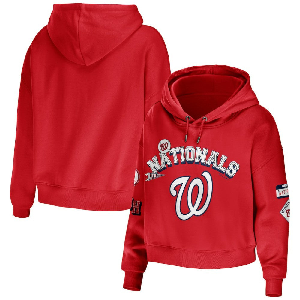 Washington Nationals WEAR by Erin Andrews Women's Modest Patches Cropped Pullover Hoodie - Red