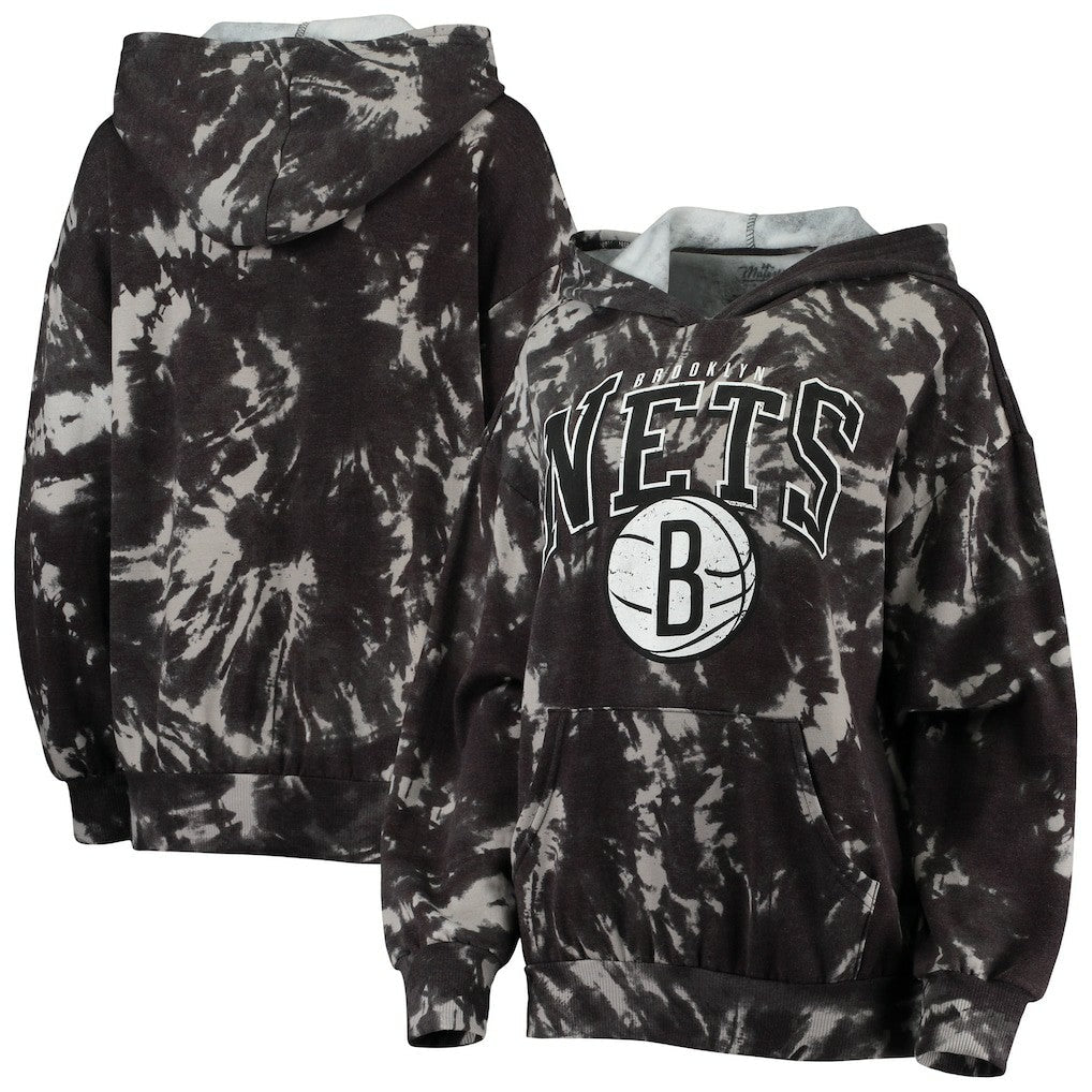 Brooklyn Nets Majestic Threads Women's Burble Tie-Dye Tri-Blend Pullover Hoodie - Black cheap