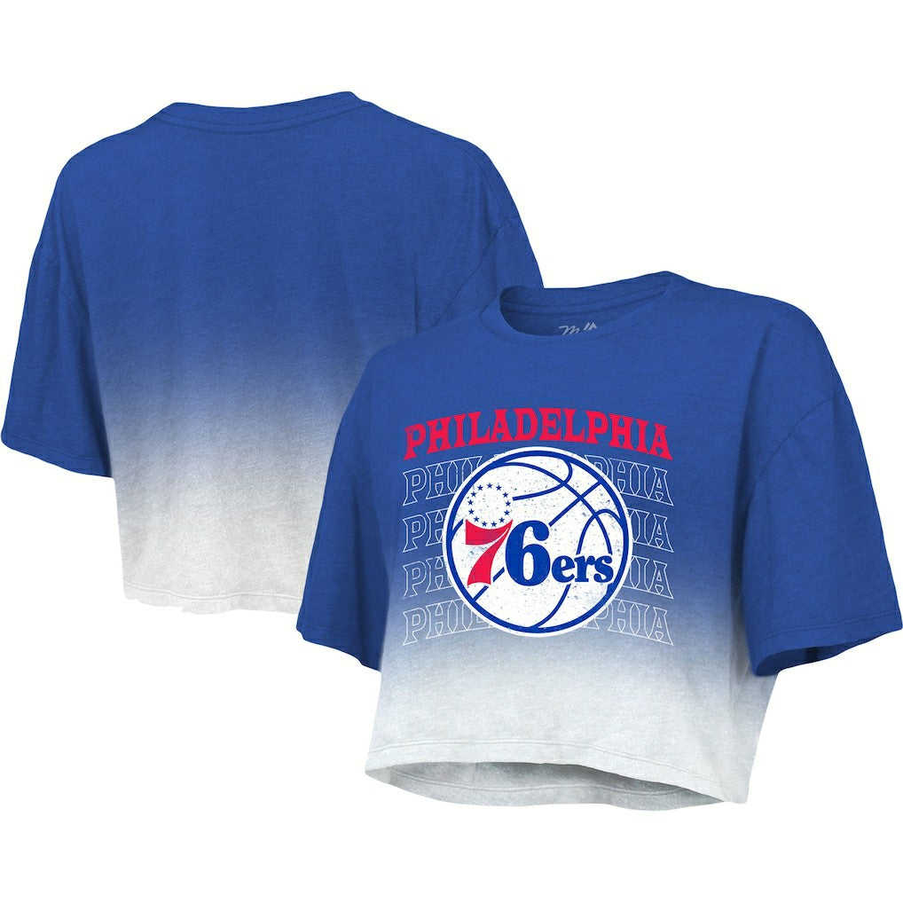 Philadelphia 76ers Majestic Threads Women's Repeat Dip-Dye Cropped T-Shirt - Royal/White discount