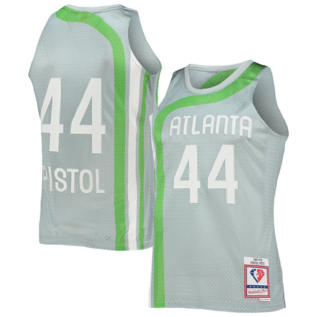 Pete Maravich Atlanta Hawks 75th Anniversary 1971/72 Hardwood Classics Swingman Jersey - Silver | Mitchell & Ness online